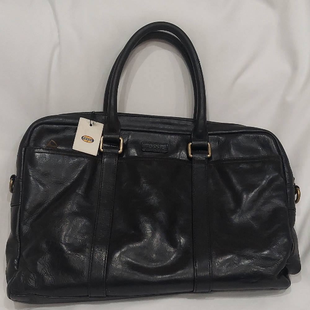Fossil Field Black Leather Briefcase